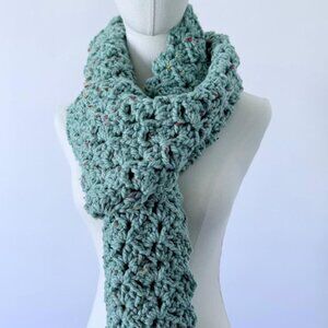 Hand Crocheted Boho  Scarf Extra Long with Fringe . Lightweight and cozy .